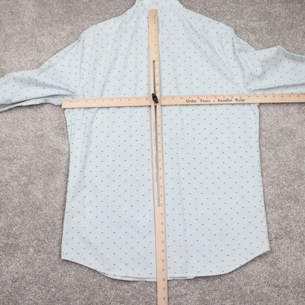 Banana Republic Shirt Mens Large Green Geometric Slim Fit Wrinkle Resistant L/S‎